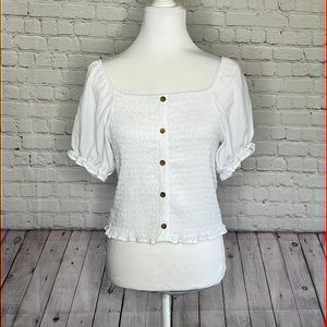 NOBO Puffy Sleeve Smocked Summer Peasant Top